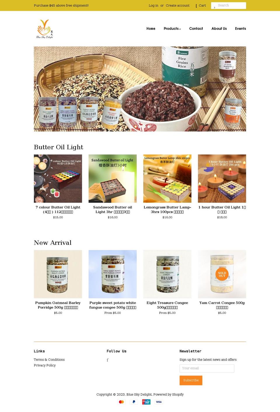 blueskydelight.com — Shopify storefront screenshot