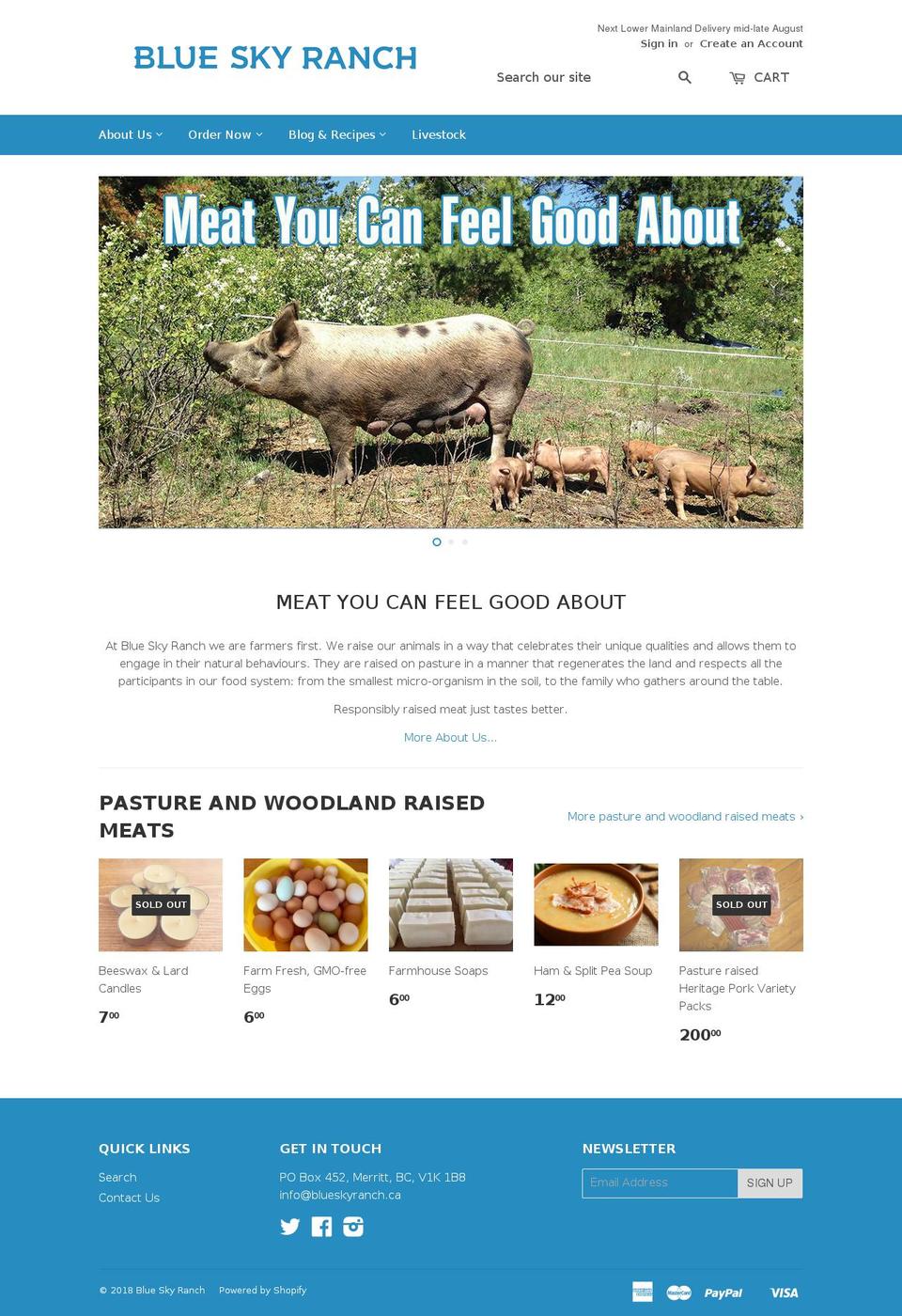 blueskyranch.ca shopify website screenshot