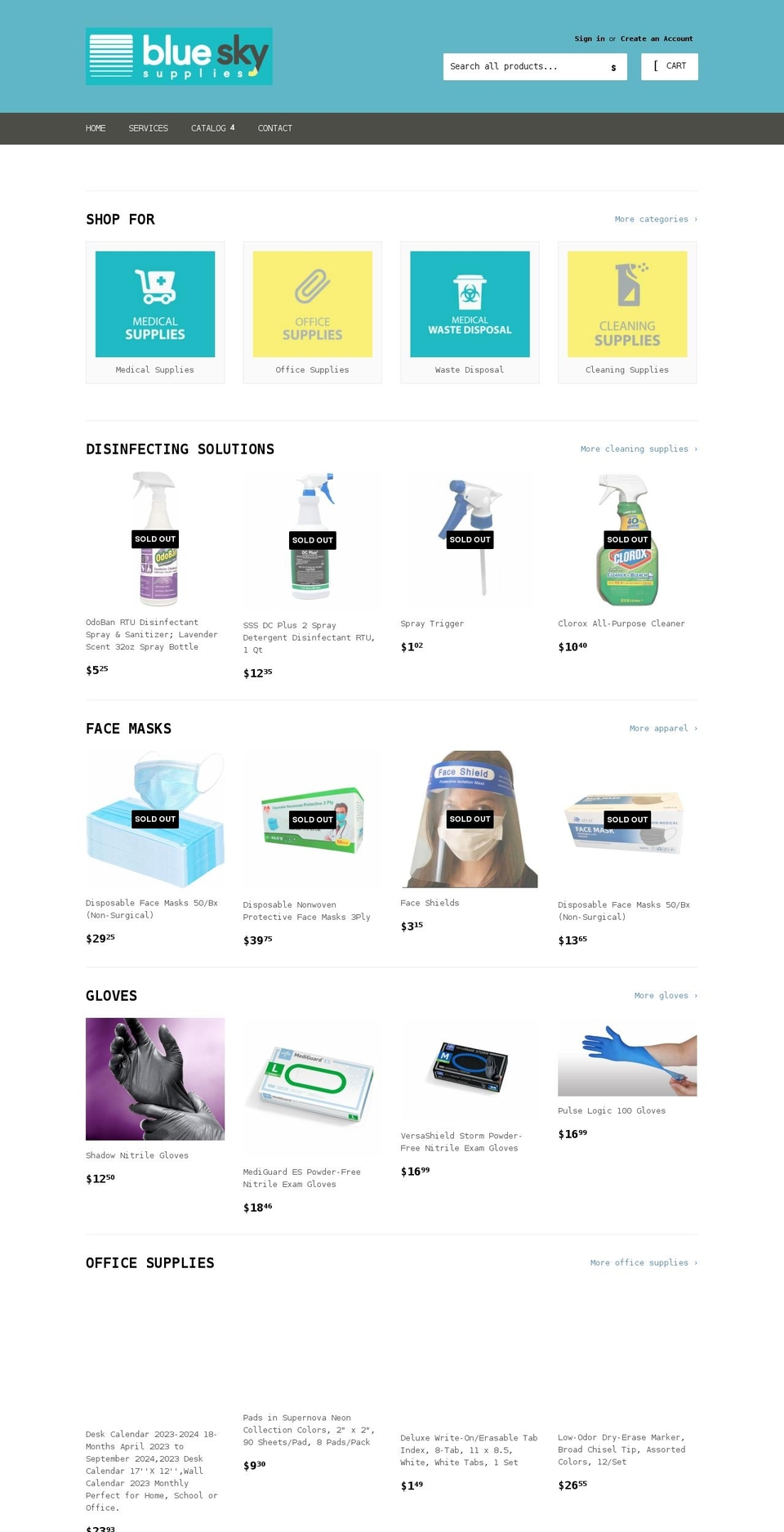 blueskysupplies.com shopify website screenshot