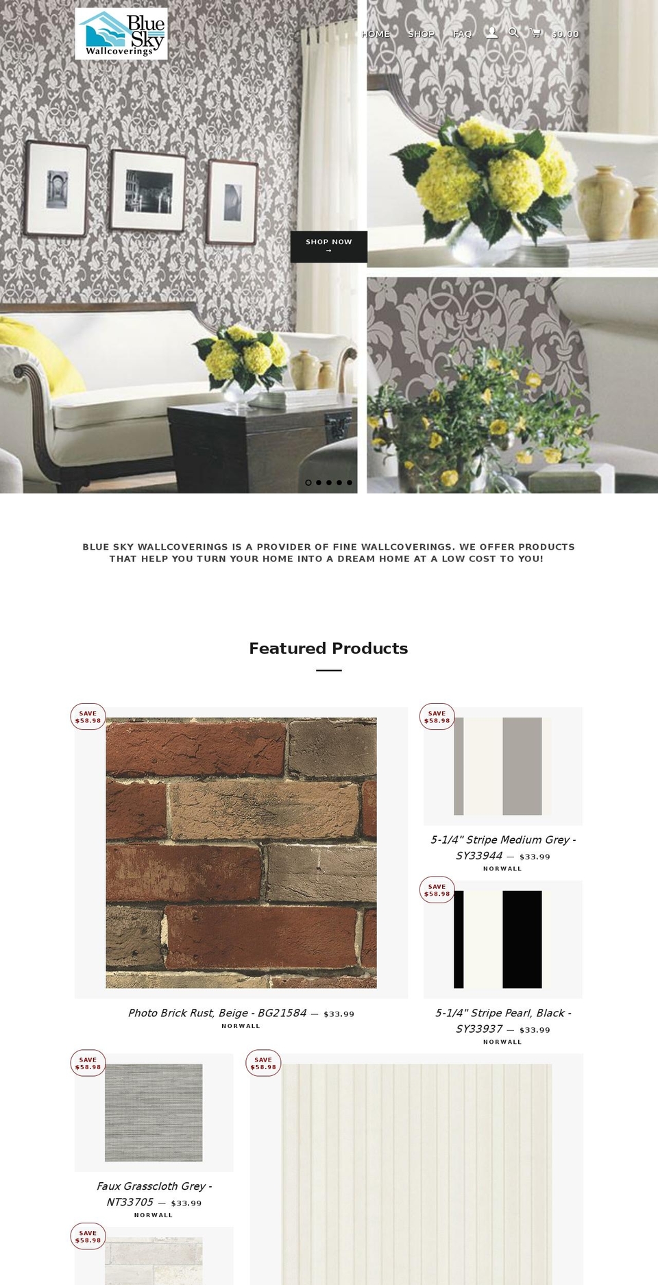 blueskywallcoverings.com — Shopify storefront screenshot