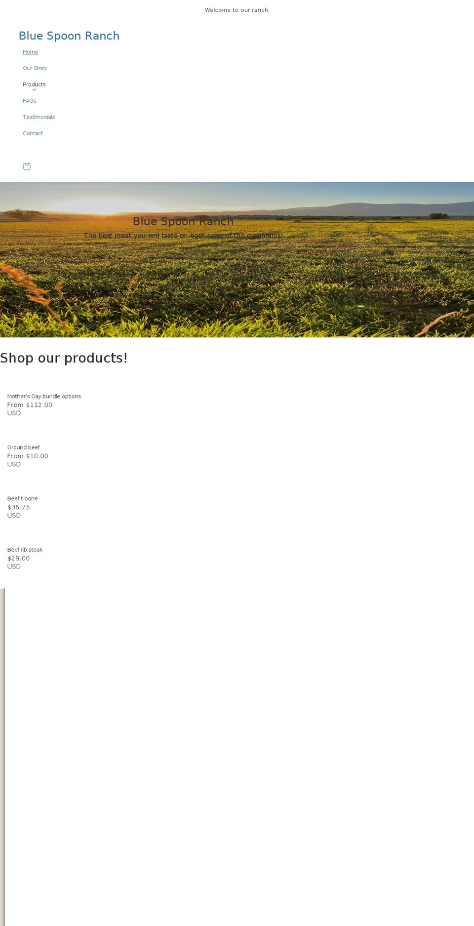 bluespoonranch.com shopify website screenshot