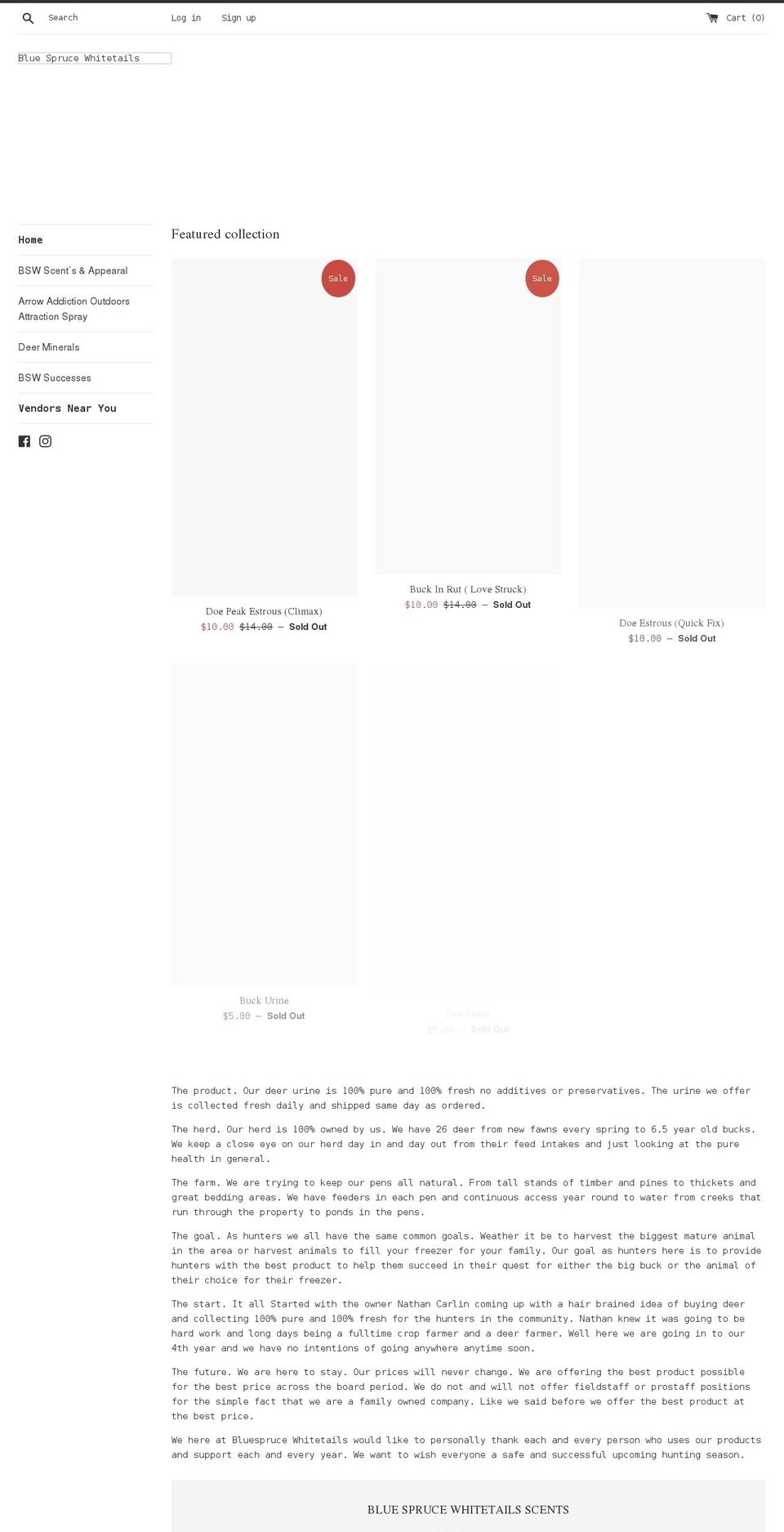 bluesprucewhitetails.com — Shopify storefront screenshot