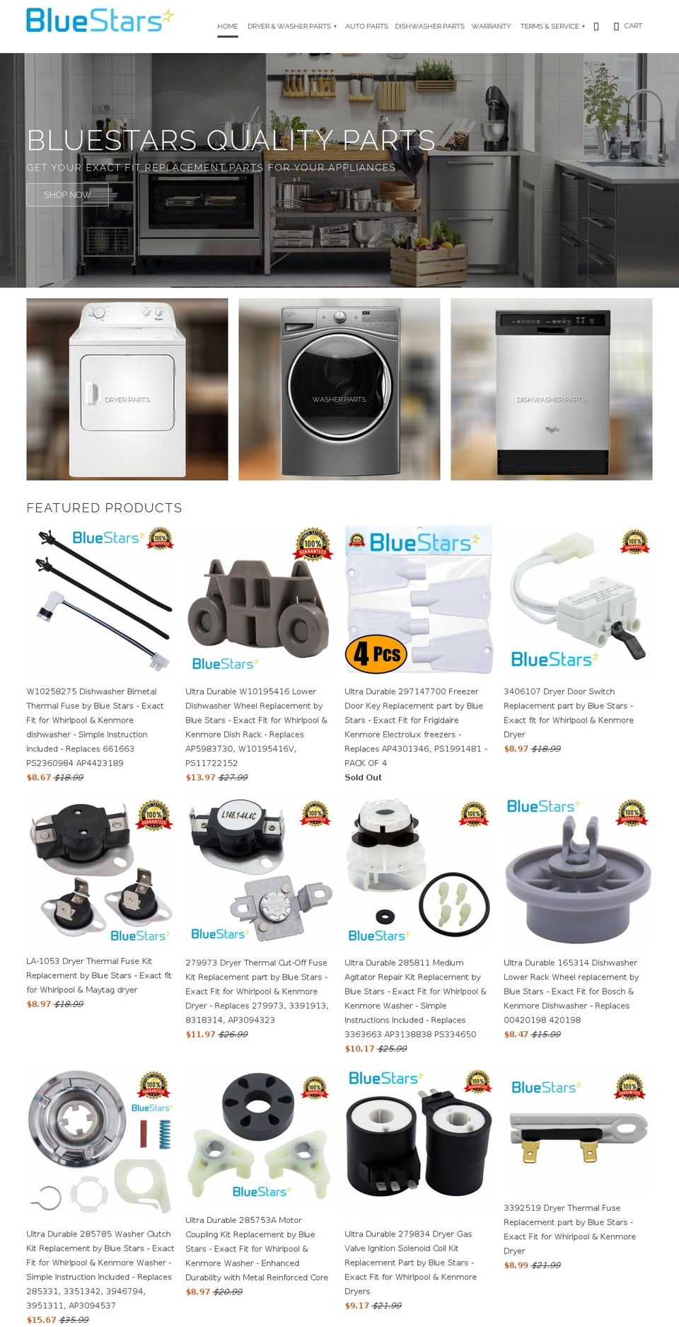 bluestarsparts.com shopify website screenshot