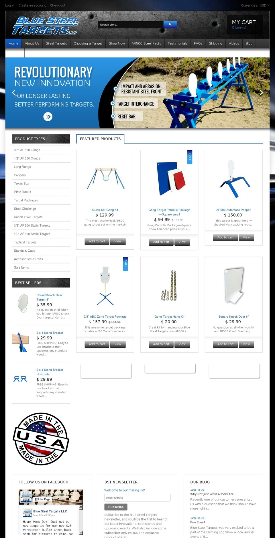 bluesteeltargets.com shopify website screenshot