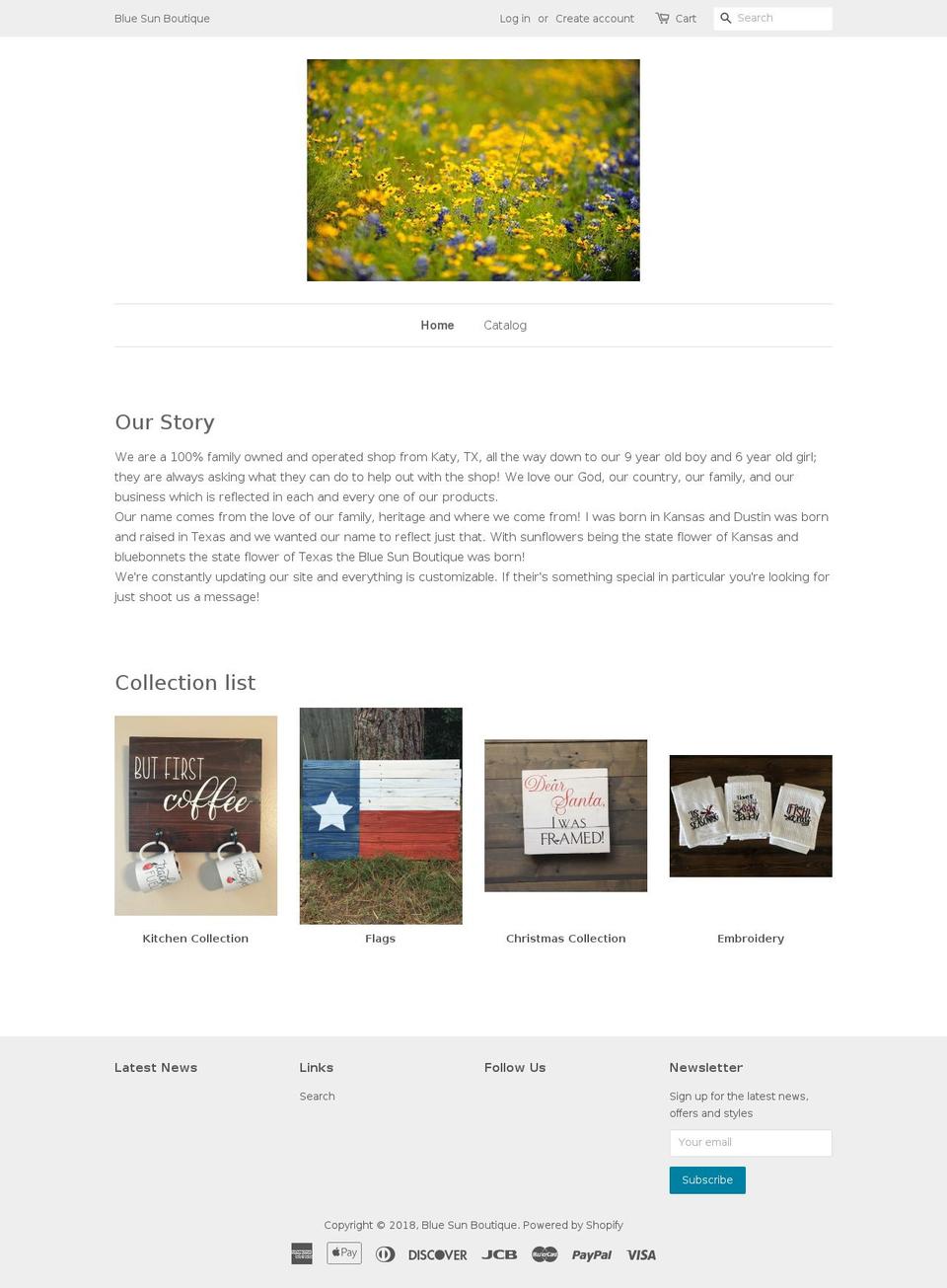 bluesunboutique.com — Shopify storefront screenshot