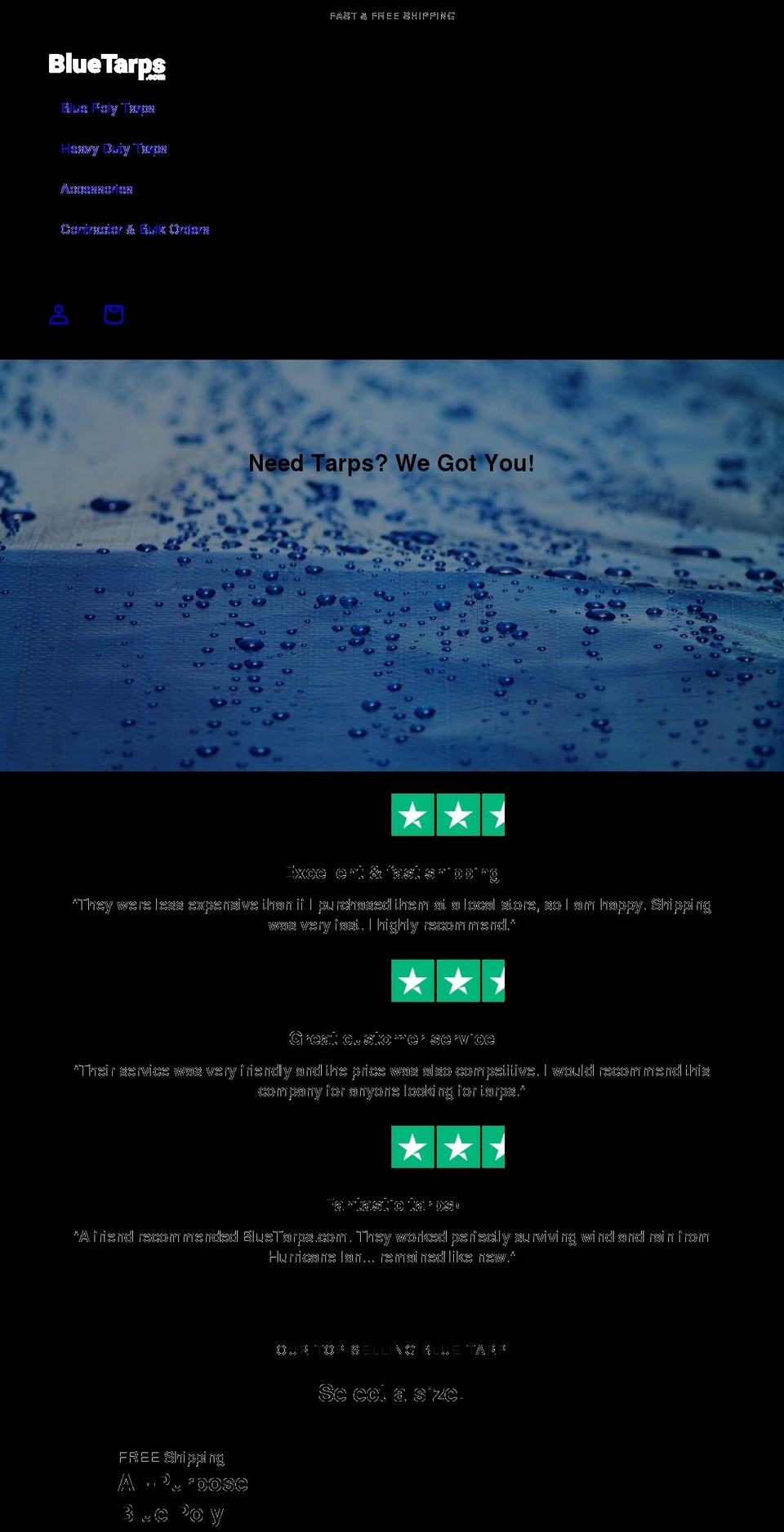 bluetarps.com shopify website screenshot