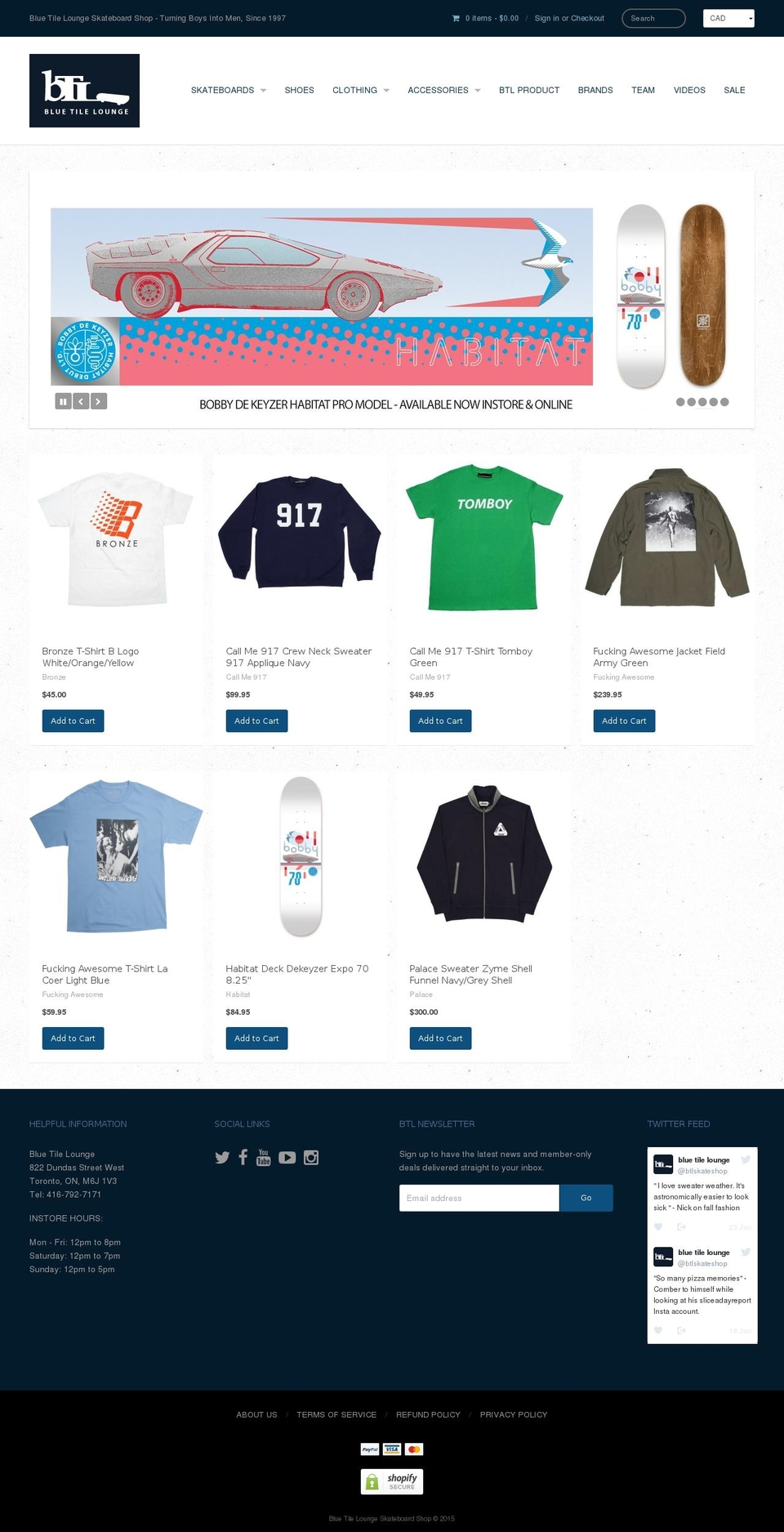 bluetilelounge.ca shopify website screenshot