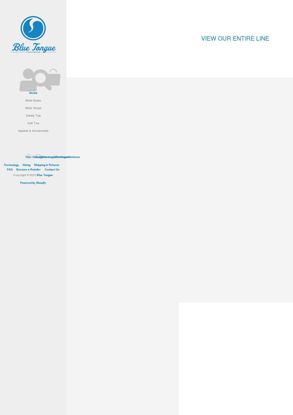 bluetonguefootwear.com shopify website screenshot