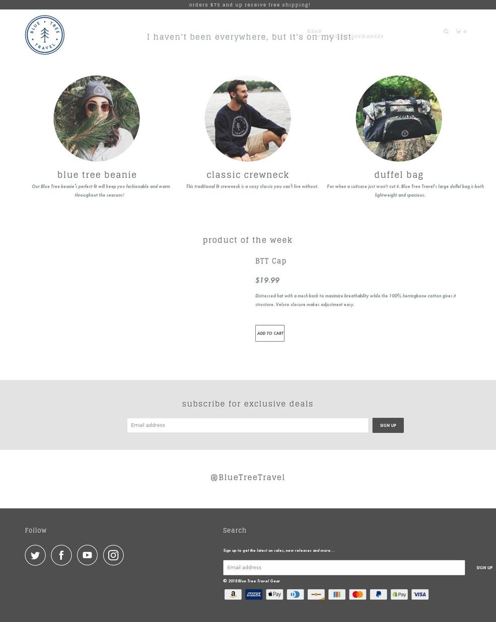 bluetreetravel.com — Shopify storefront screenshot