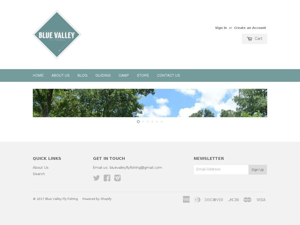 bluevalleyflyfishing.com shopify website screenshot