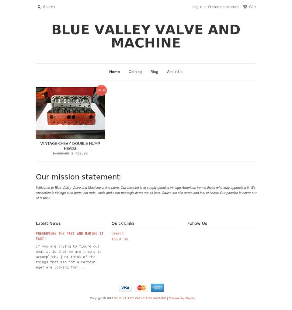 bluevalleyvalve.com shopify website screenshot