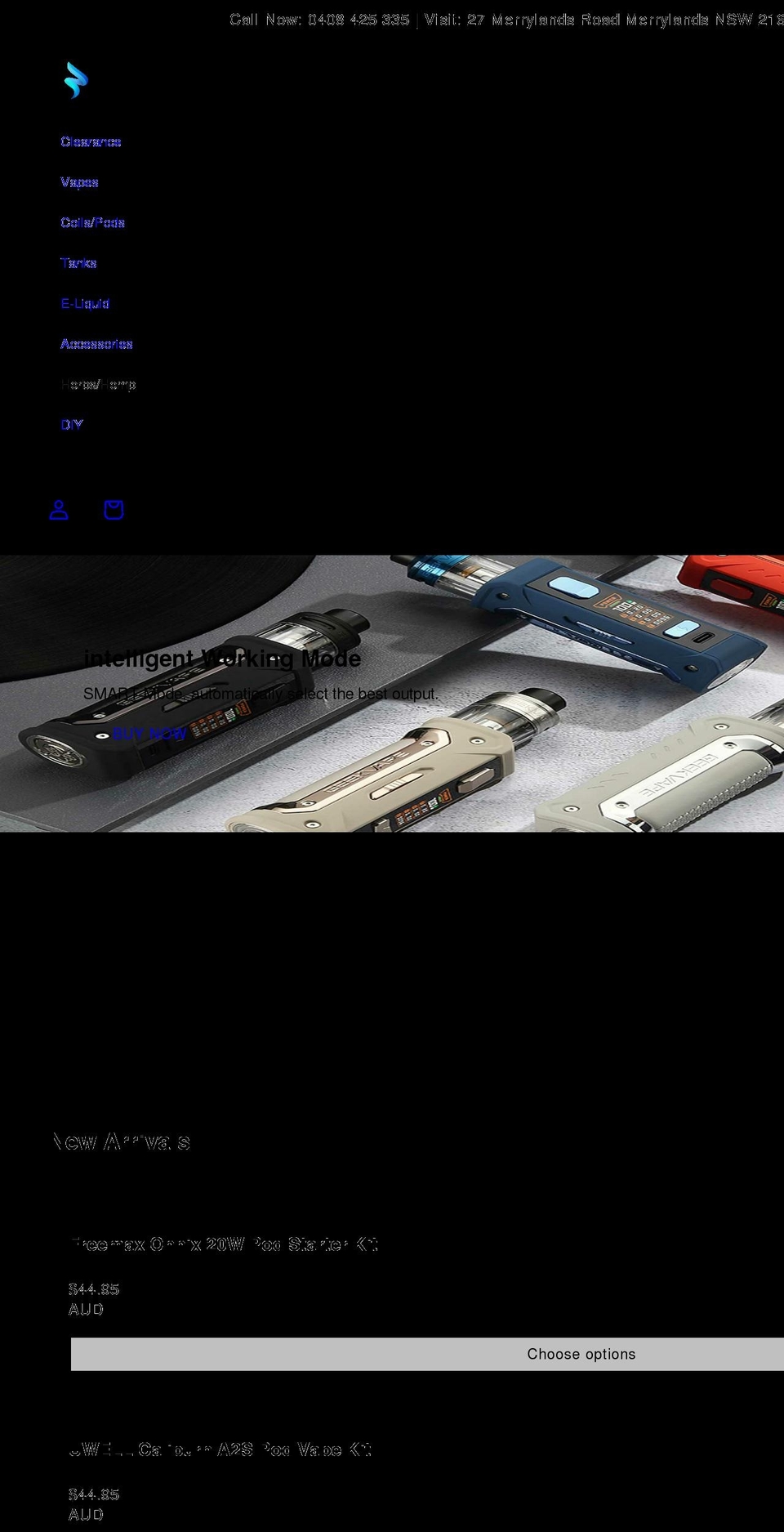 bluevape.com.au shopify website screenshot