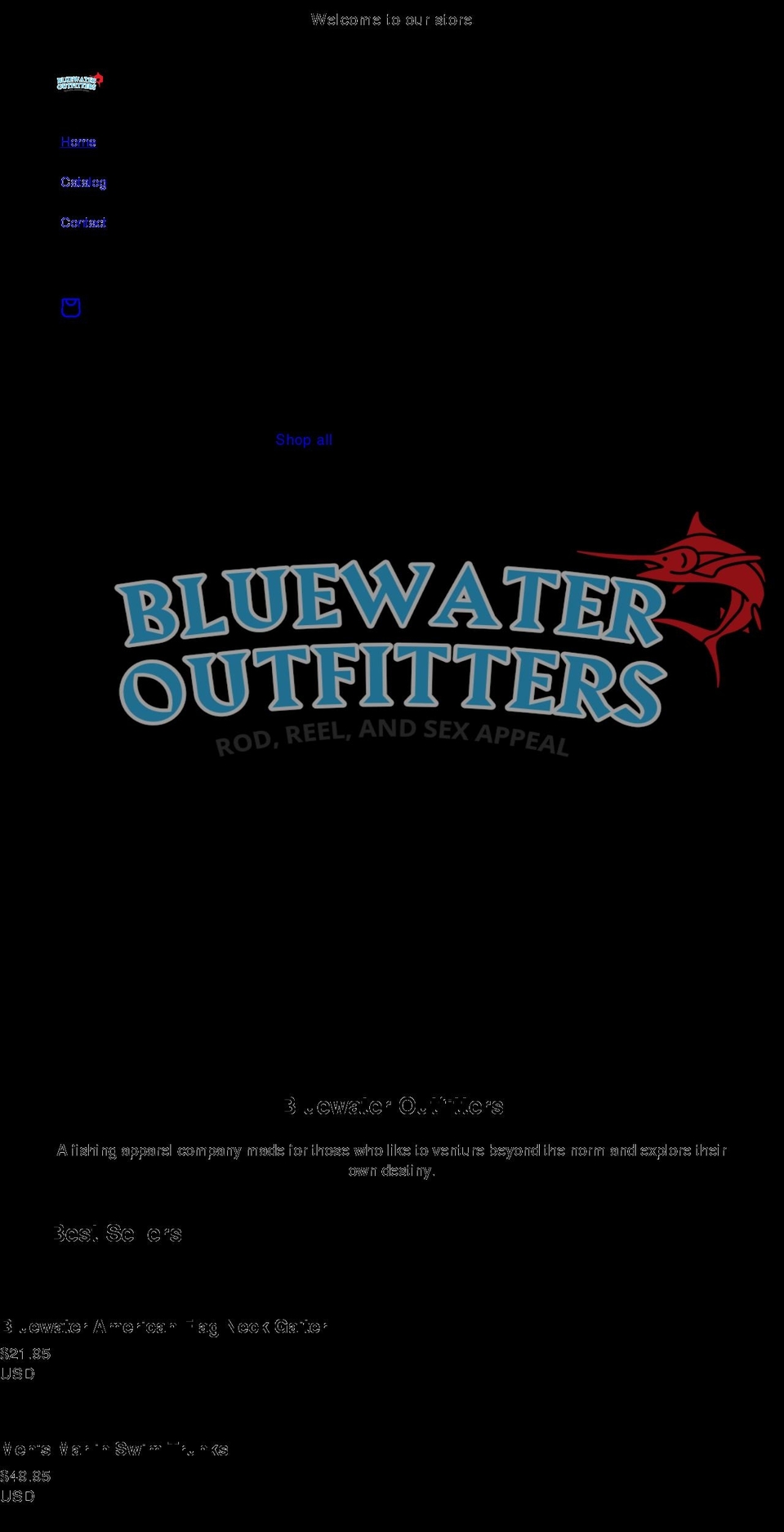 bluewater-outfitters.com shopify website screenshot