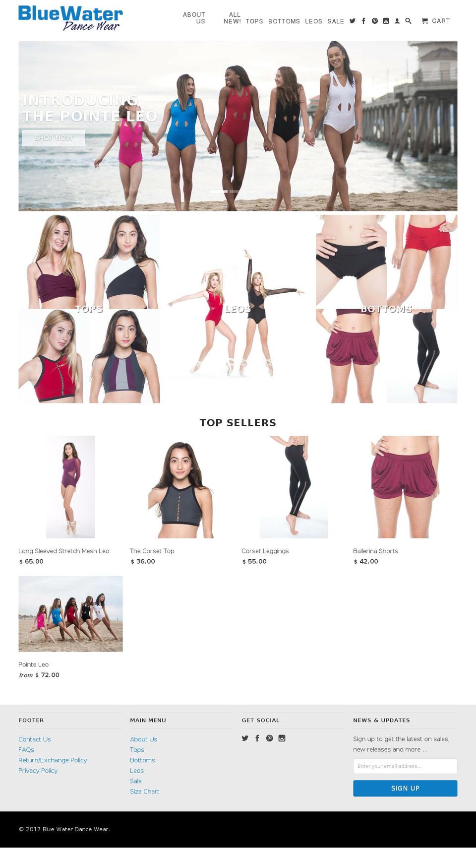 bluewaterdancewear.com shopify website screenshot