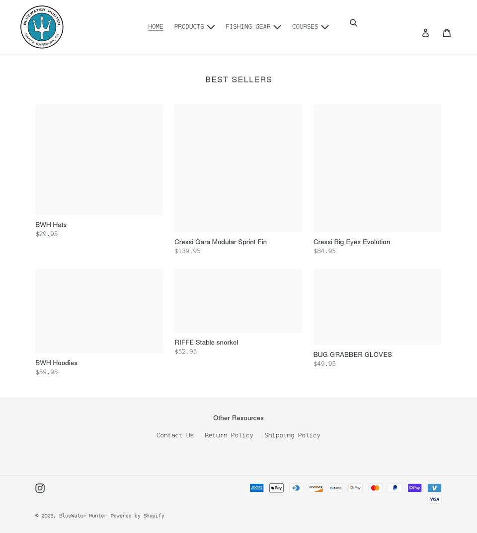 bluewaterdiveshop.myshopify.com shopify website screenshot