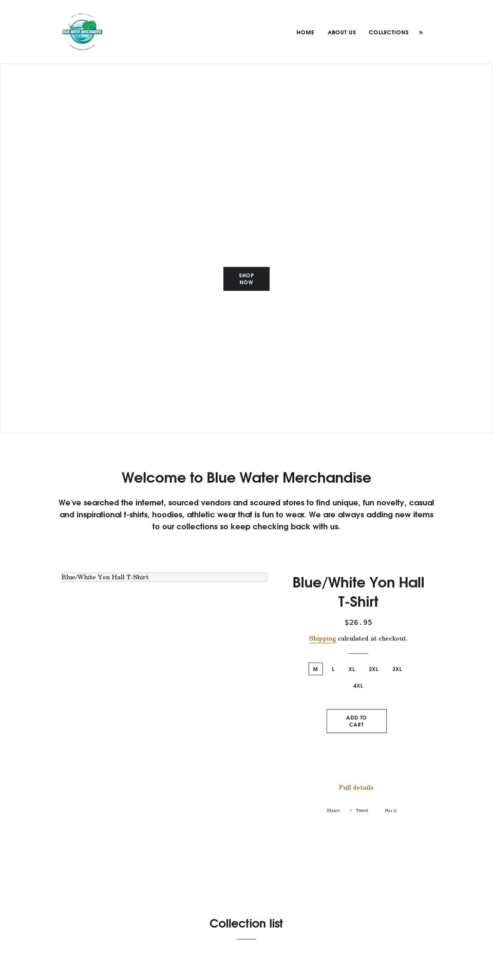 bluewatermerchandise.com shopify website screenshot