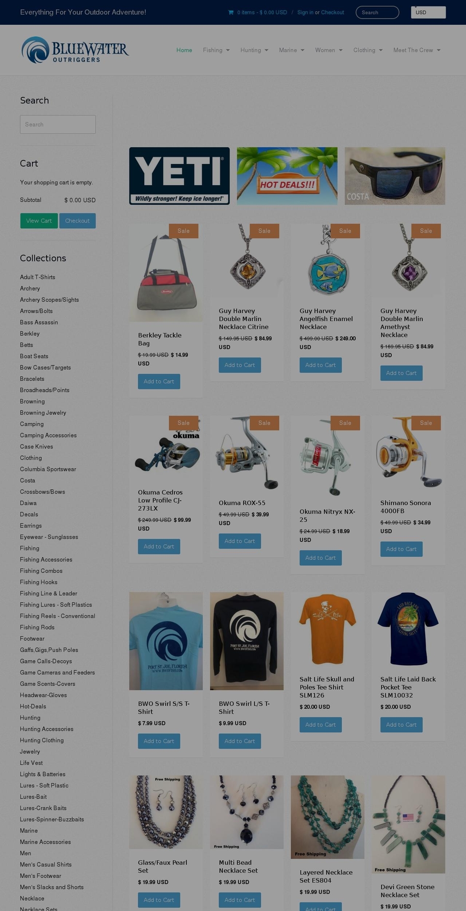 bluewateroutriggers.com shopify website screenshot