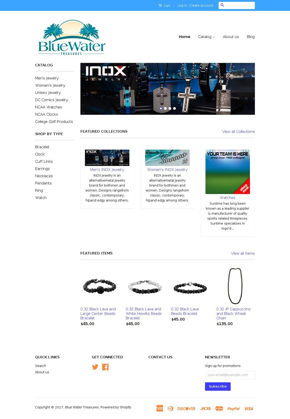 bluewatertreasures.com shopify website screenshot