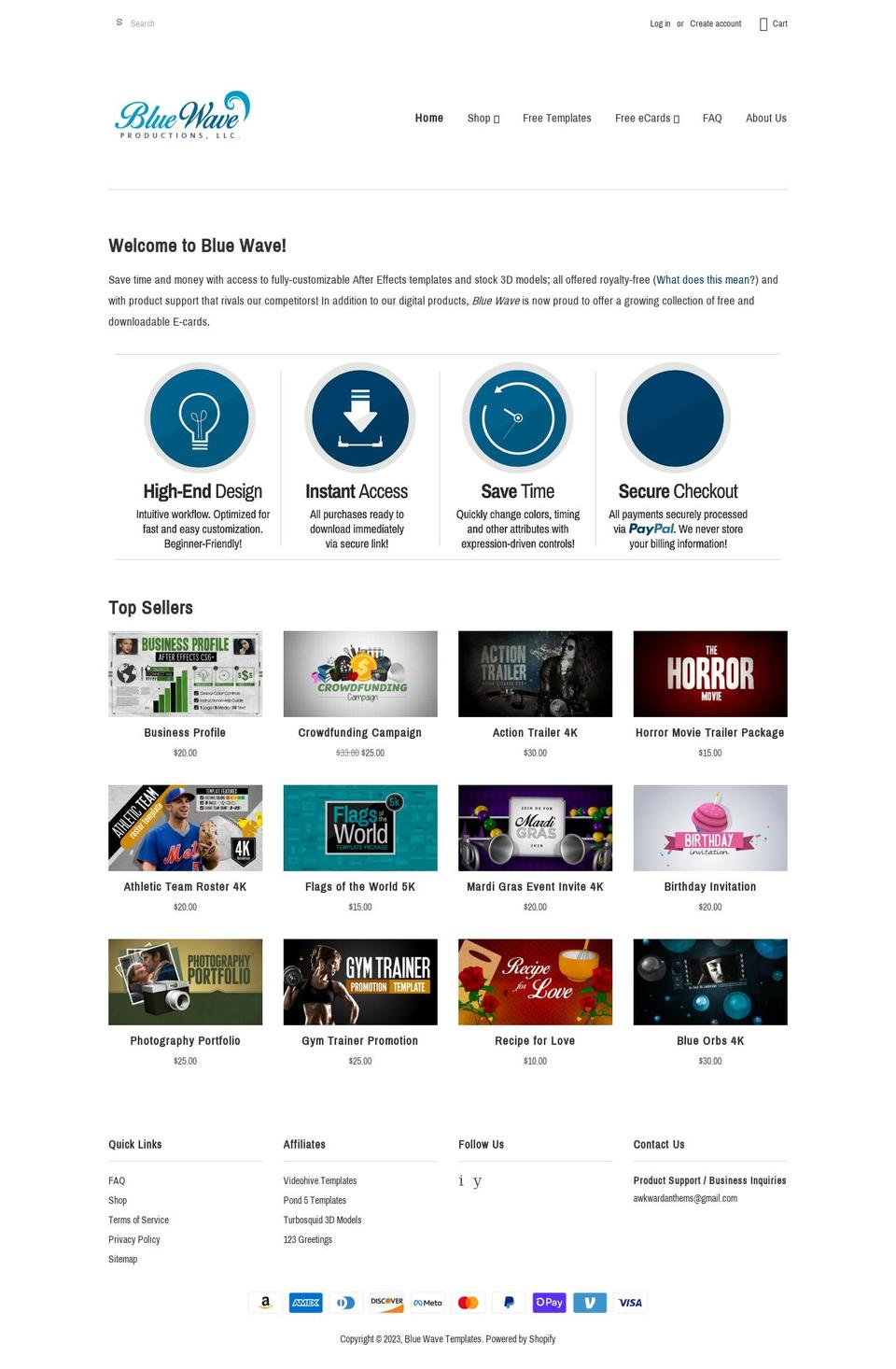 bluewavetemplates.com — Shopify storefront screenshot