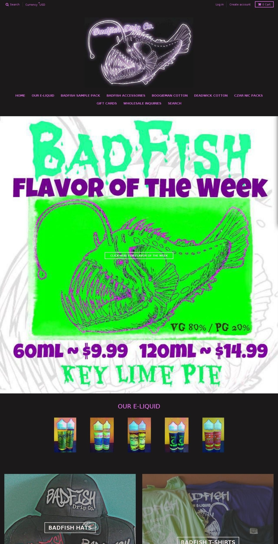 Badfish Drip Co. Shopify theme site example bluewhalevapor.com