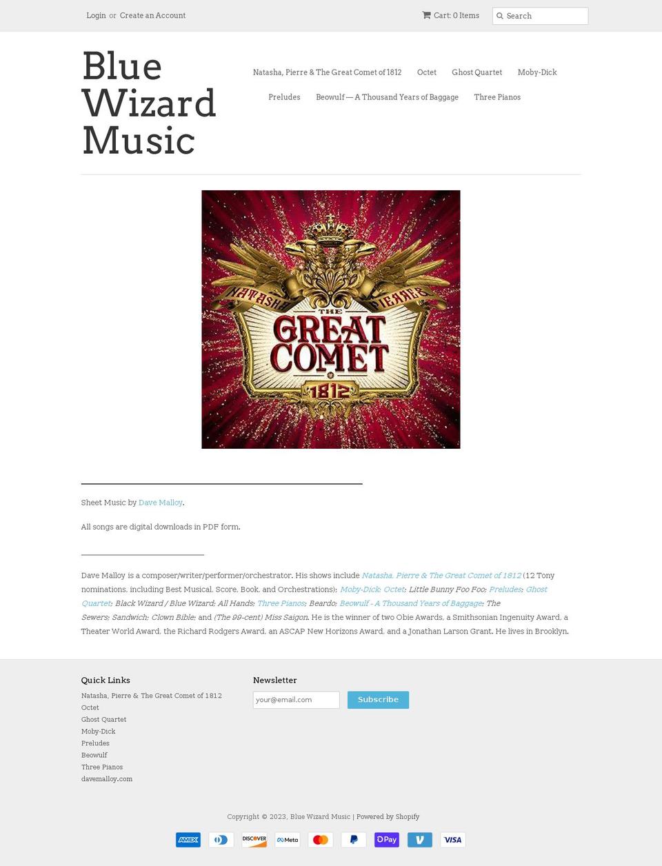 bluewizardmusic.myshopify.com shopify website screenshot