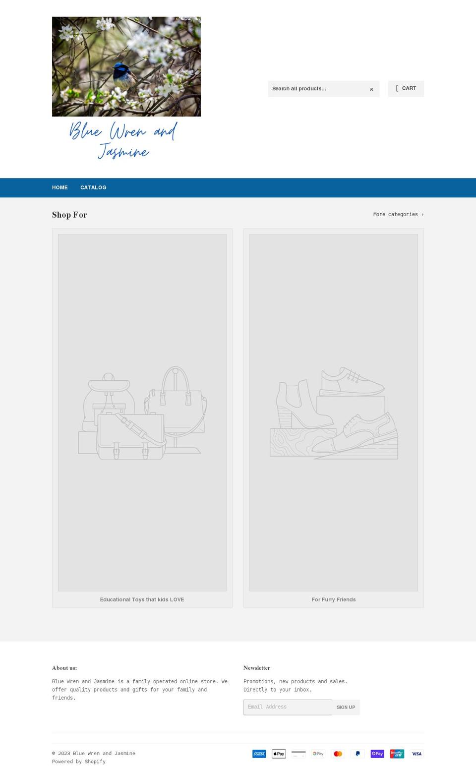 bluewrenandjasmine.com shopify website screenshot