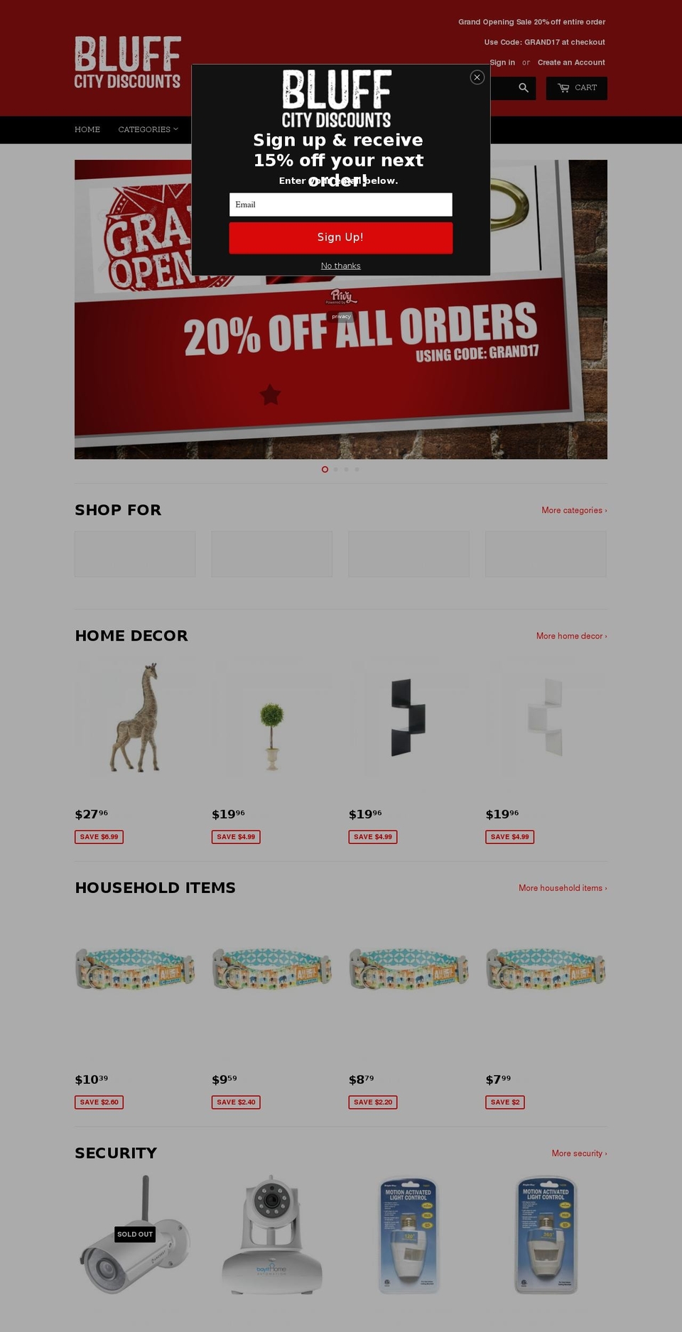 bluffcitydiscounts.com shopify website screenshot