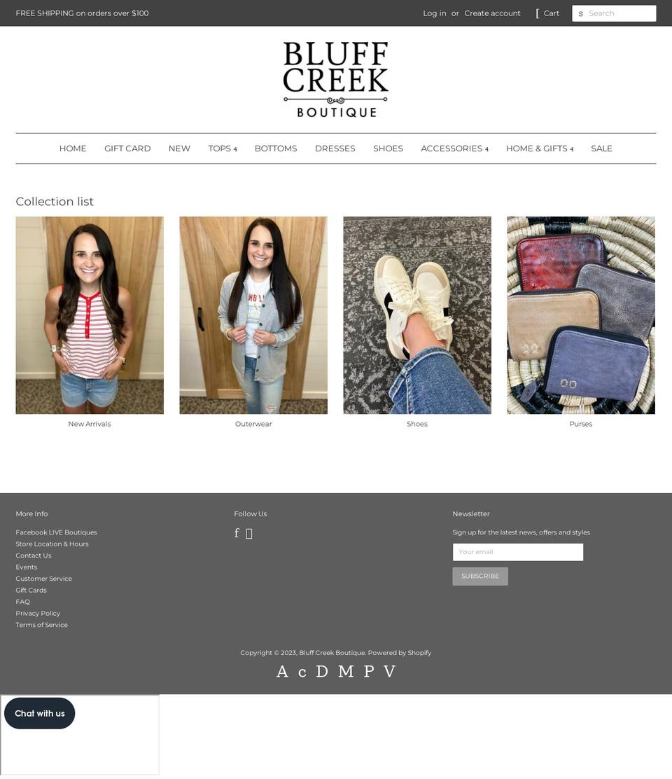 bluffcreekboutique.com shopify website screenshot