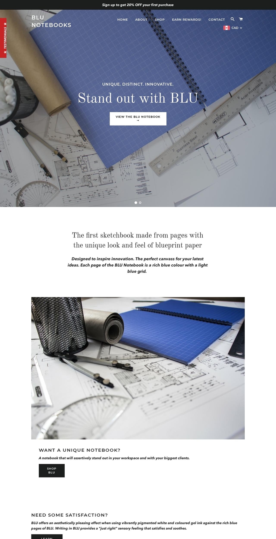 blunotebooks.com — Shopify storefront screenshot