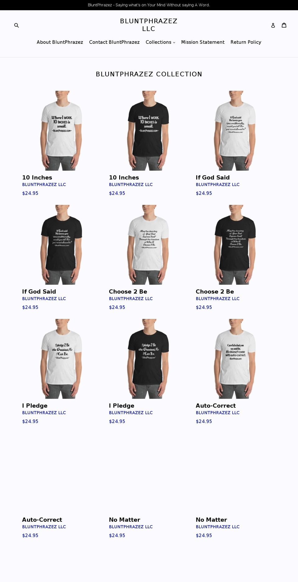 bluntphrazez.com shopify website screenshot