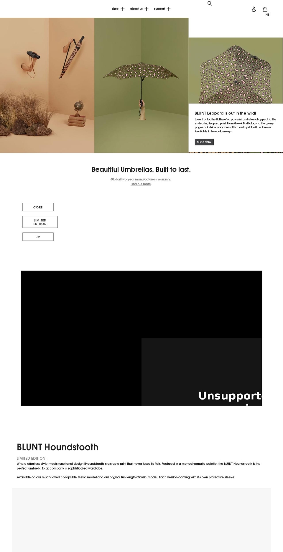 mono Shopify theme site example bluntumbrellas.co.nz