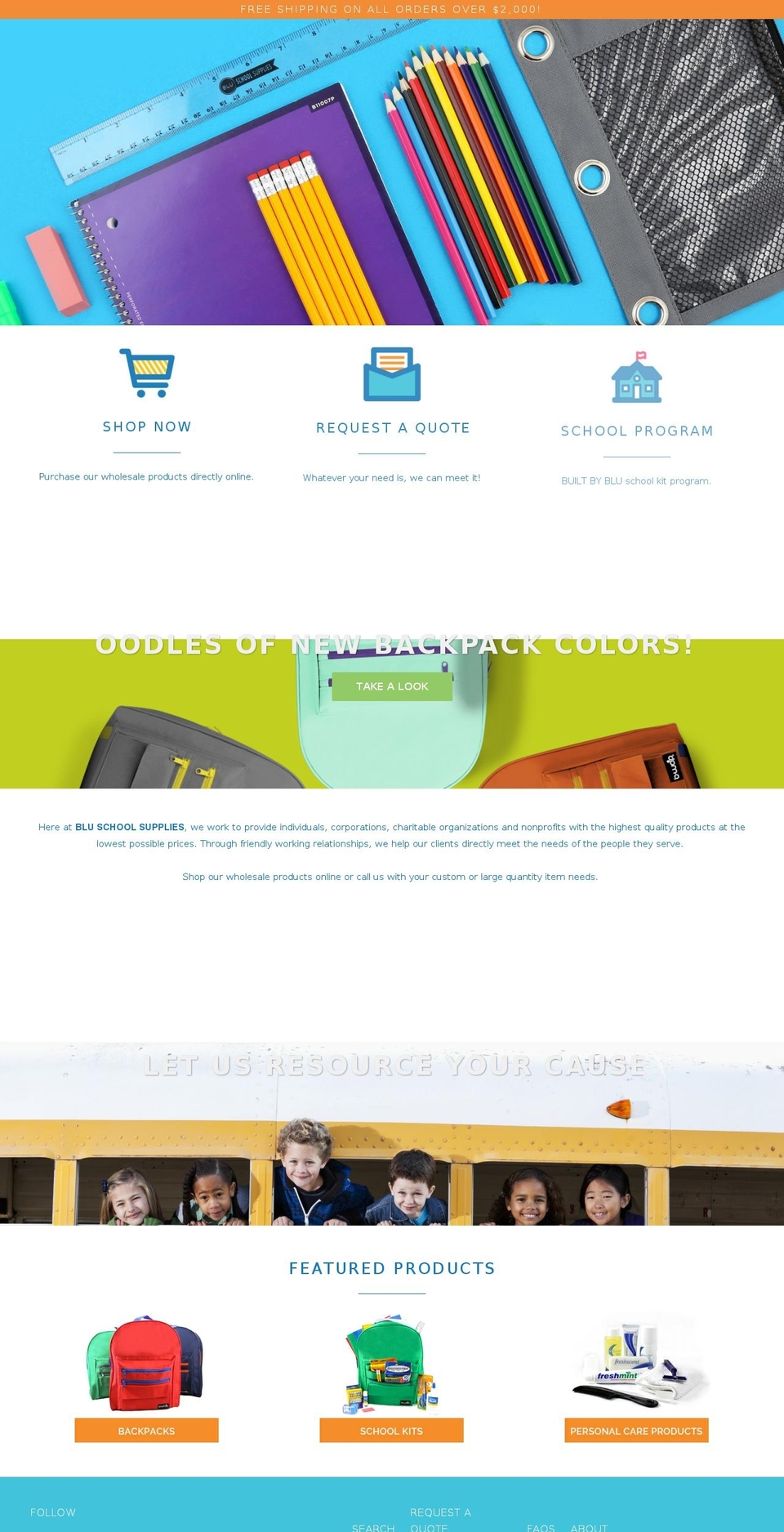 bluschoolsupplies.com shopify website screenshot