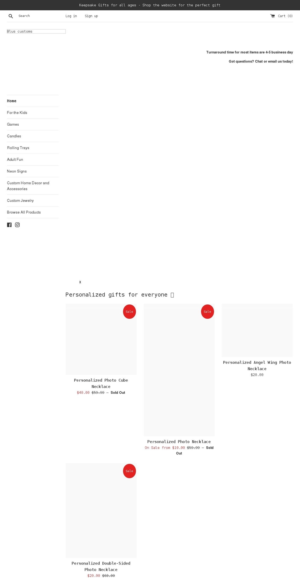 bluscustoms.com shopify website screenshot