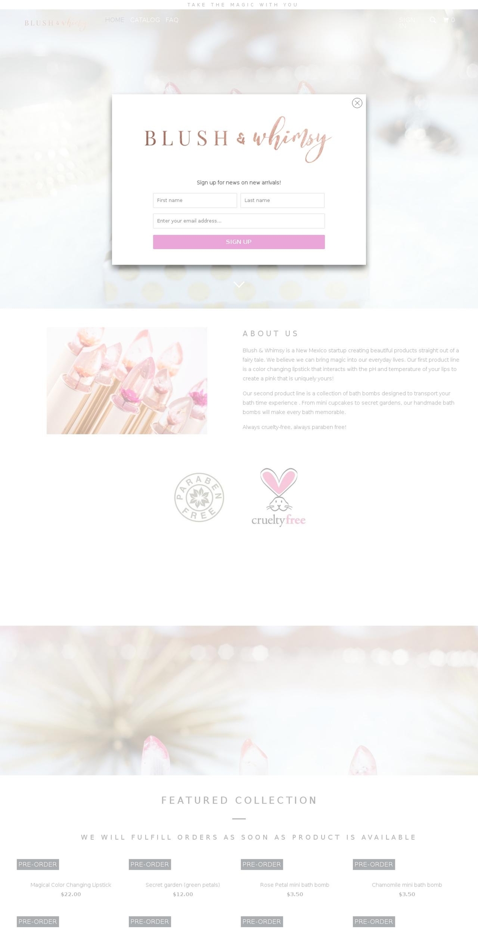 blushandwhimsy.com shopify website screenshot
