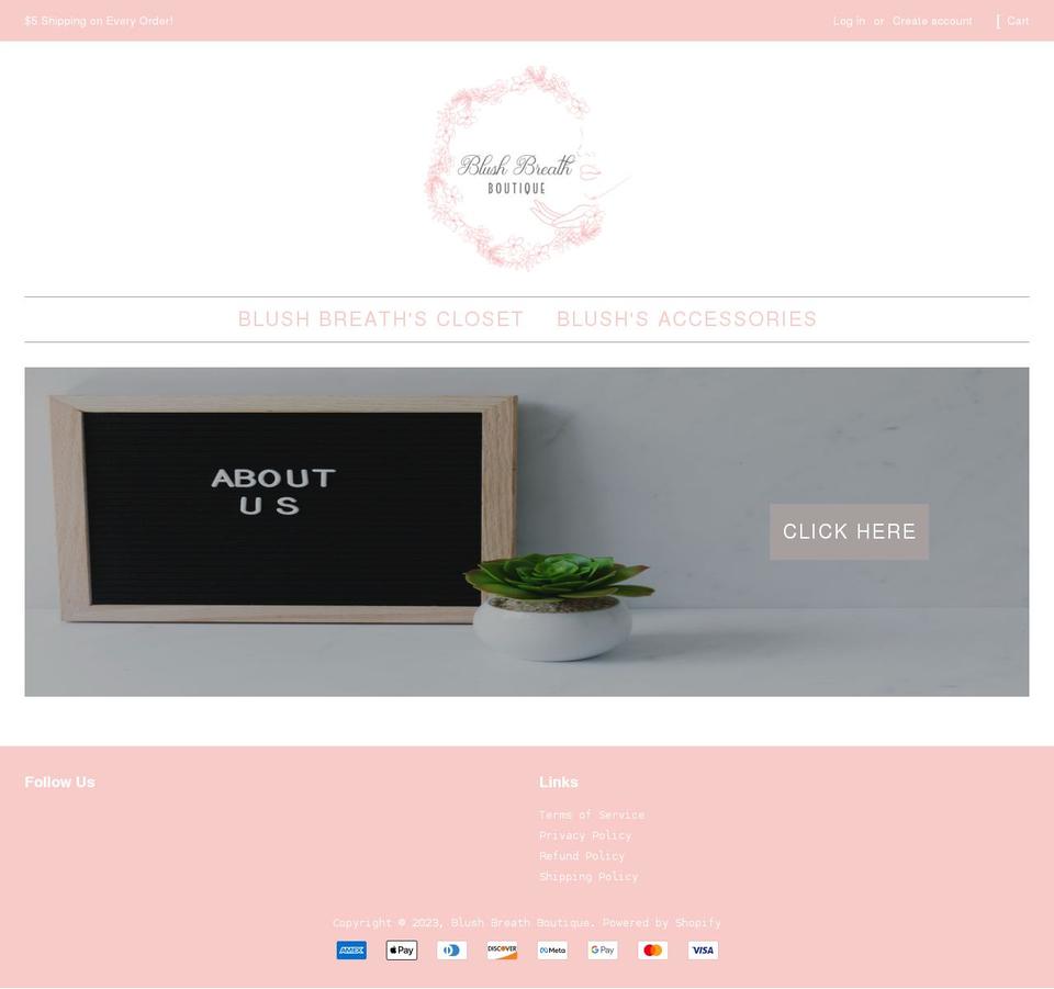 blushbreathboutique.com shopify website screenshot