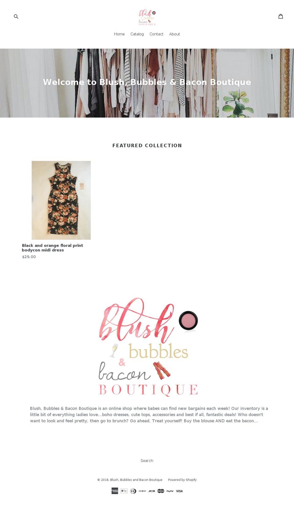 blushbubblesandbacon.com — Shopify storefront screenshot