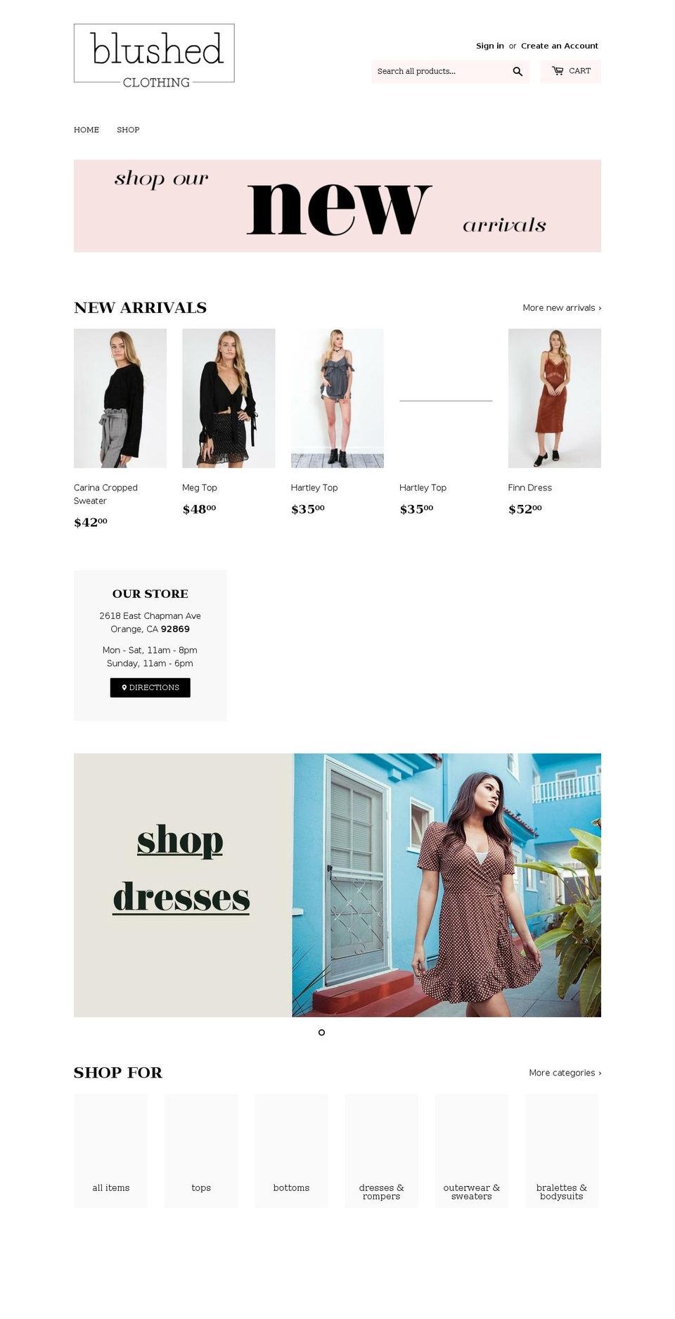 blushedclothing.com — Shopify storefront screenshot