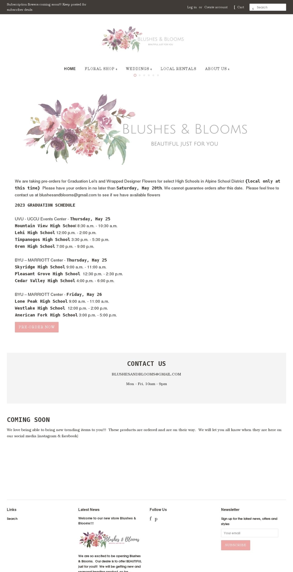 blushesandblooms.com shopify website screenshot