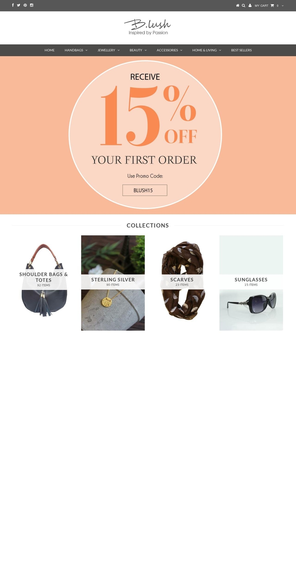 blushhandbags.com shopify website screenshot