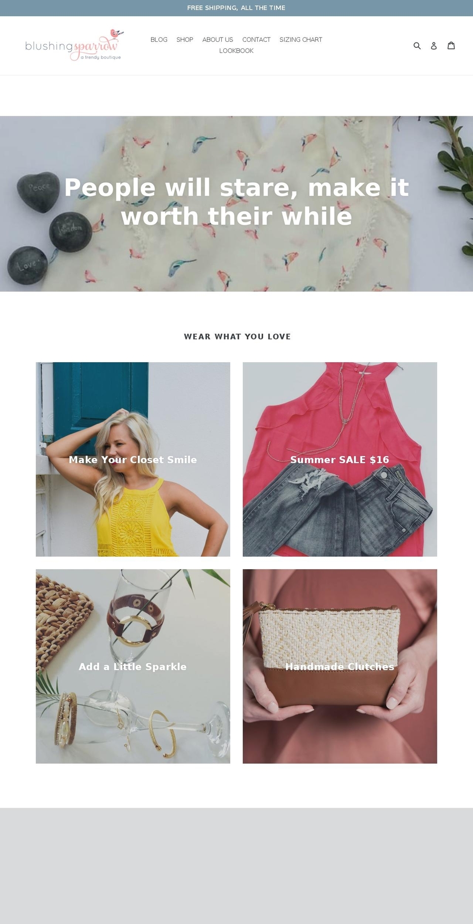 blushingsparrow.com — Shopify storefront screenshot