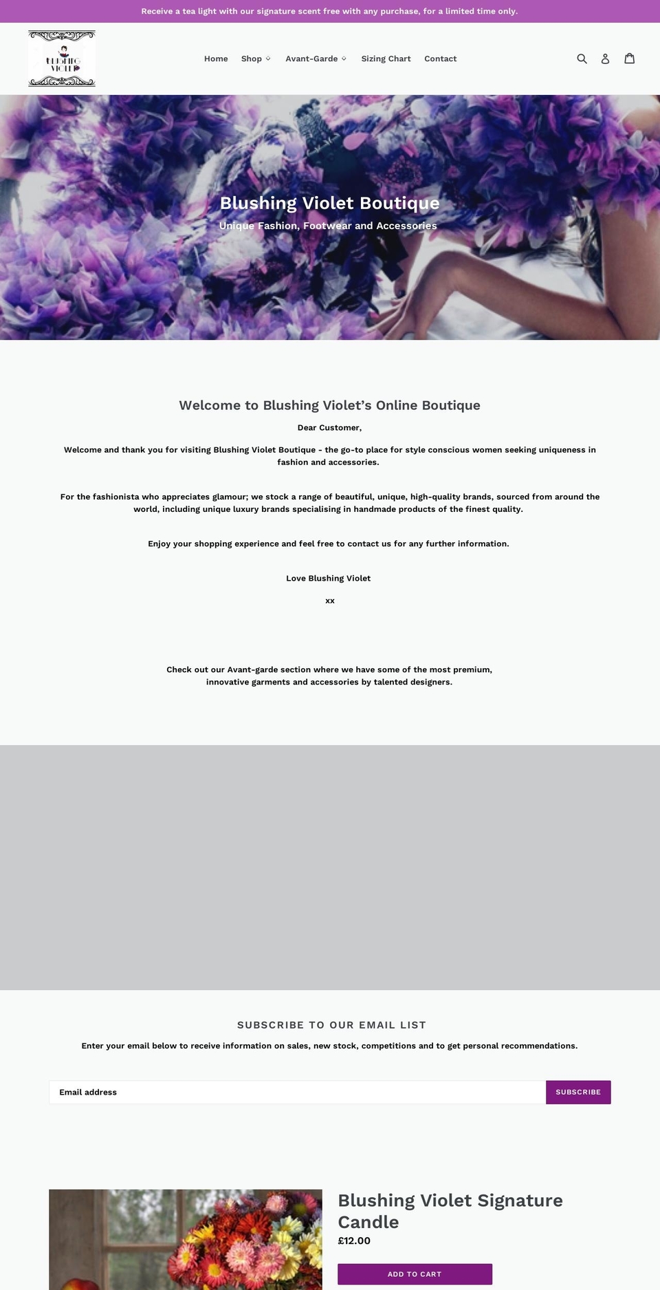 blushingvioletboutique.com — Shopify storefront screenshot