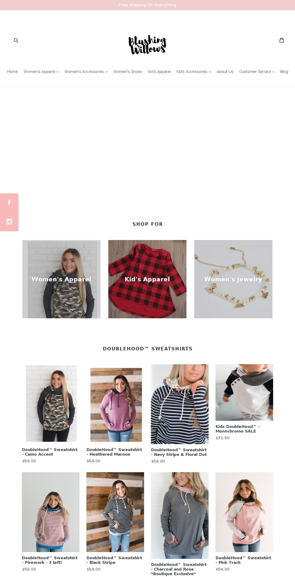 blushingwillowsboutique.com — Shopify storefront screenshot