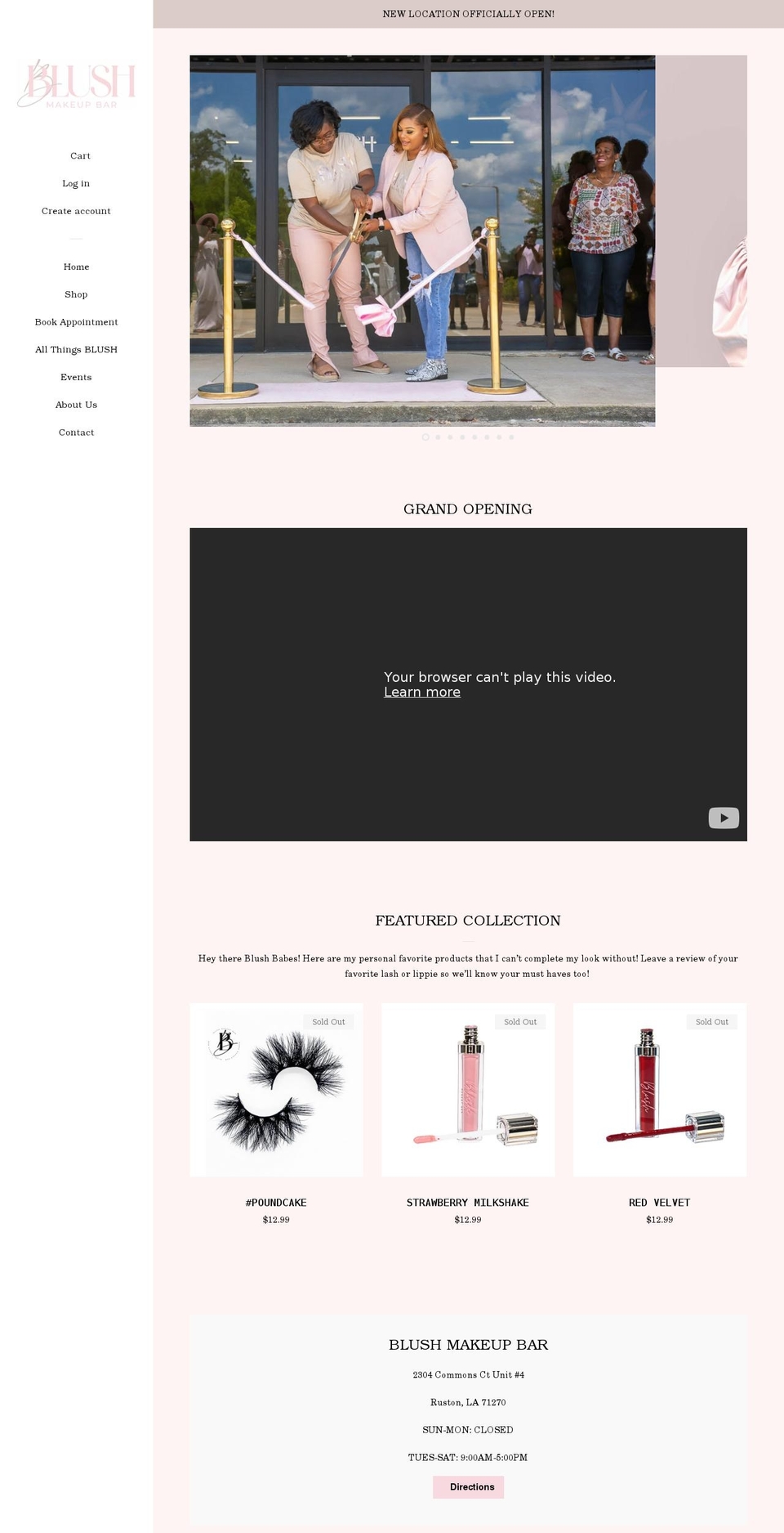 blushmakeupbar.com shopify website screenshot