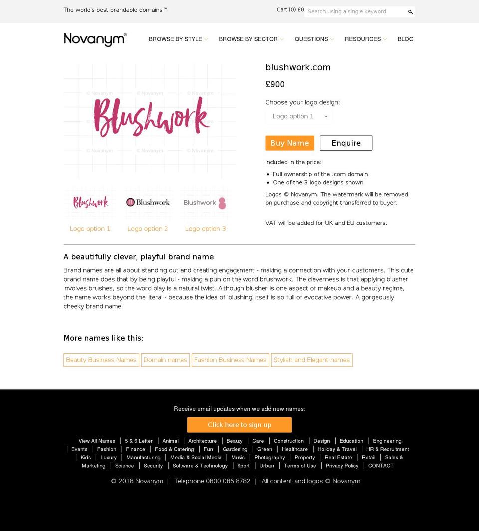blushwork.com — Shopify storefront screenshot