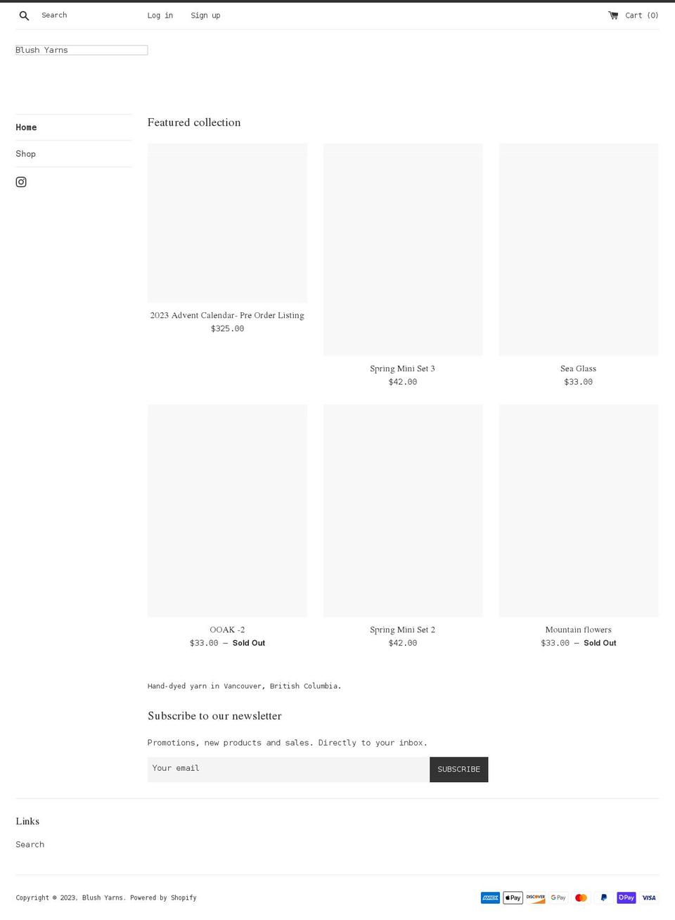 blushyarns.com shopify website screenshot