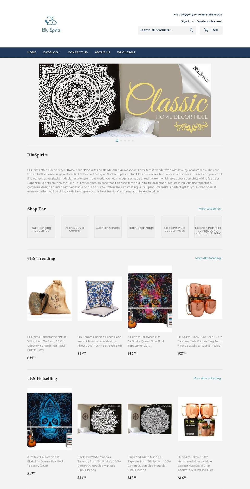 bluspirits.com — Shopify storefront screenshot