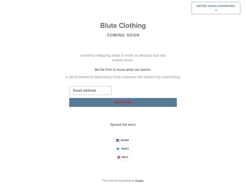 bluteclothing.com shopify website screenshot