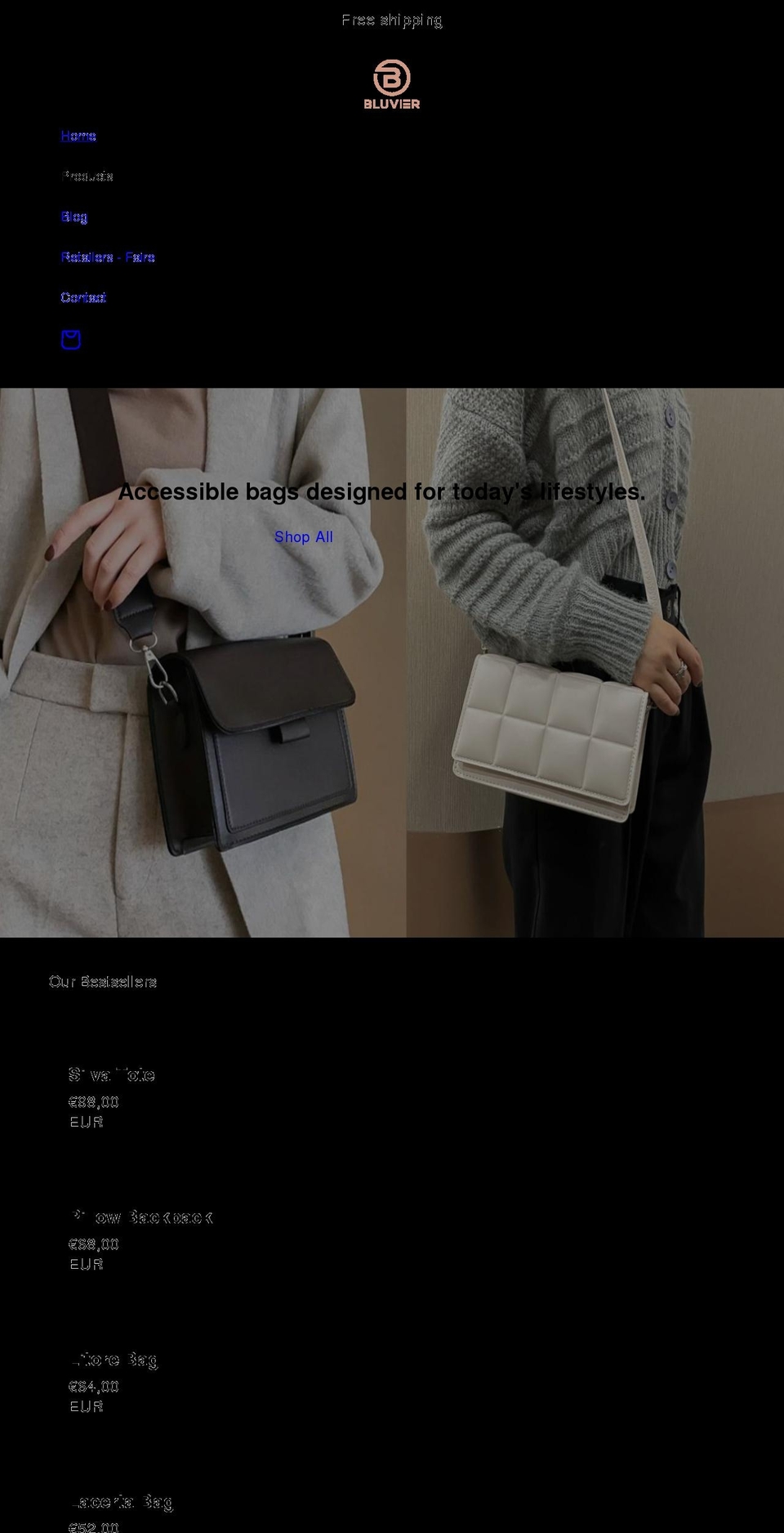 bluvier.com shopify website screenshot