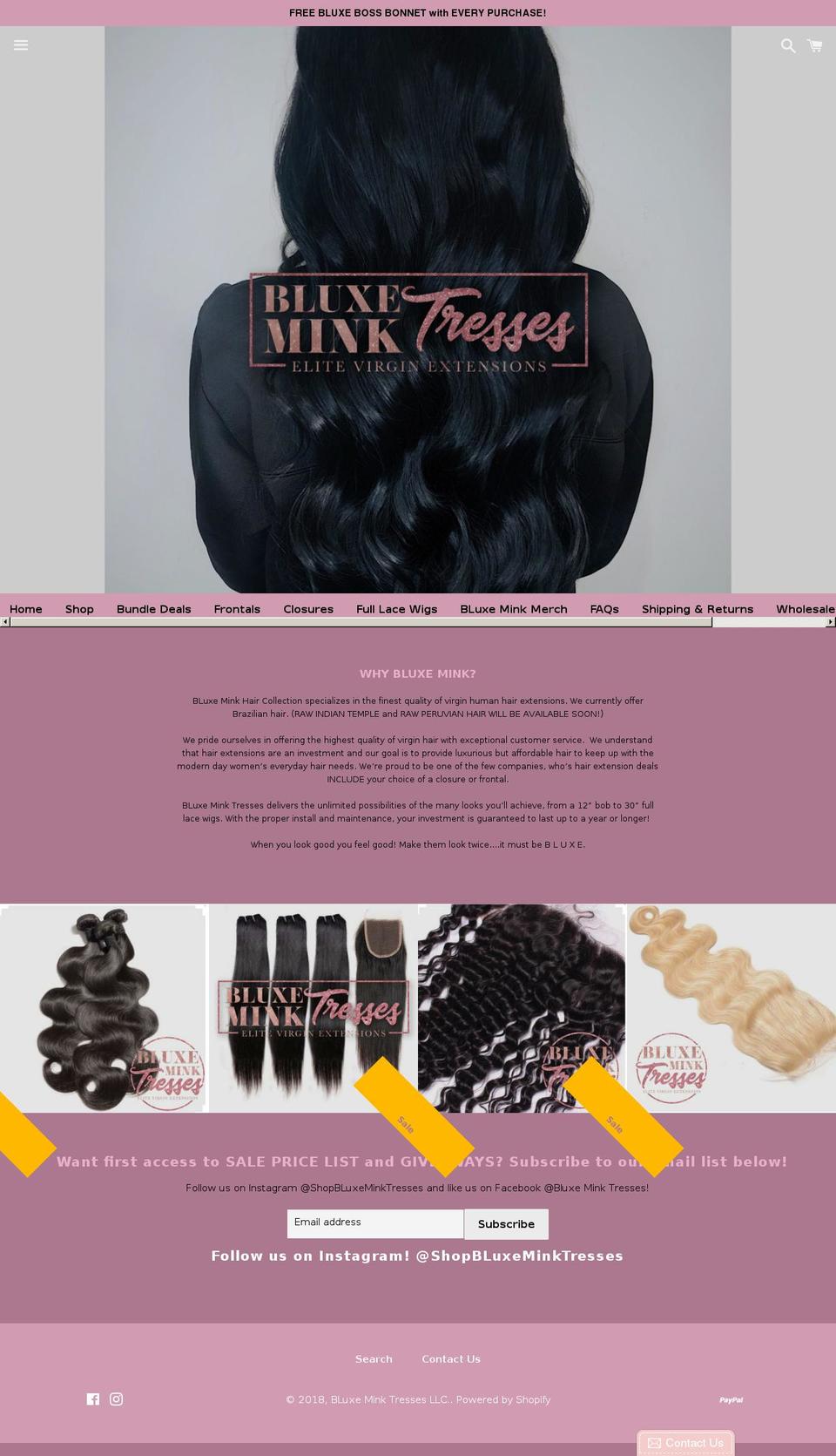 bluxeminkhair.com — Shopify storefront screenshot