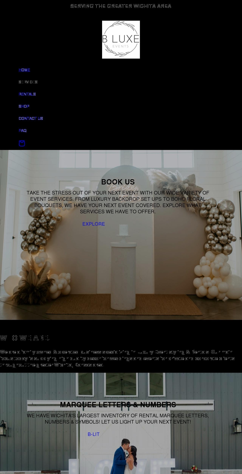 bluxevents.com shopify website screenshot